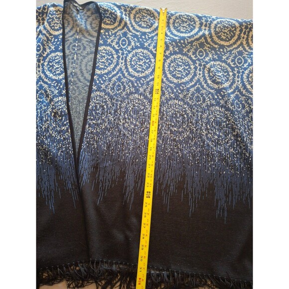 Misook Open Front Blue and Black Fringe Poncho Wrap Shawl Cardigan One Size - Picture 3 of 10